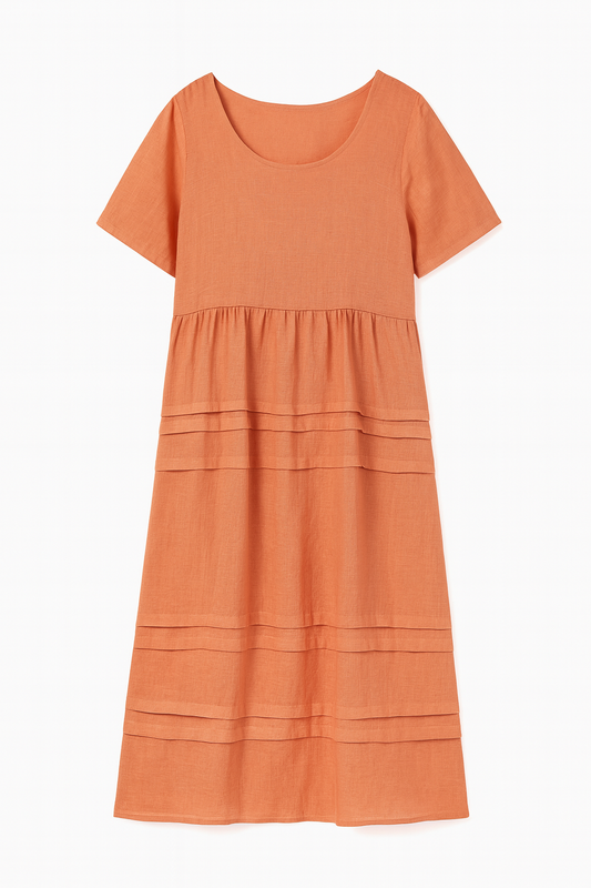 [010]GM  2024 Summer New Arrival Women's Elegant Loose-Fit Solid Color Mid-Length Knee-Length Tummy Control Seamless Short Sleeves Dress