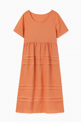 [010]GM  2024 Summer New Arrival Women's Elegant Loose-Fit Solid Color Mid-Length Knee-Length Tummy Control Seamless Short Sleeves Dress