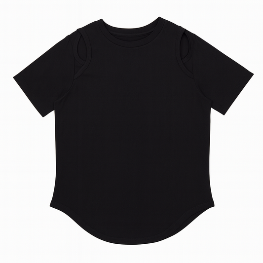 [052]MM Plus Size Women's Summer Short-Sleeve T-Shirt with Curved Shoulder Cut, Loose Fit Mid-Length