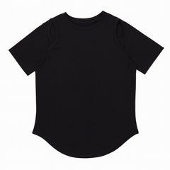 [052]MM Plus Size Women's Summer Short-Sleeve T-Shirt with Curved Shoulder Cut, Loose Fit Mid-Length