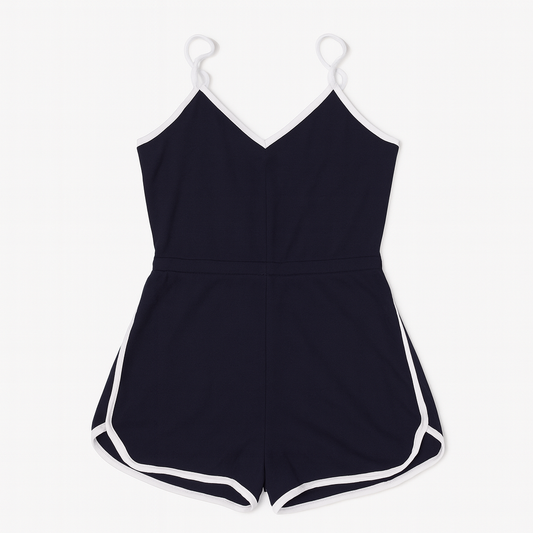 [666]GM    MUZI Muzi In Stock Retro Sport Style Strapless Jumpsuit Blue and Gray Chic Athletic Jumpsuit Lightweight Summer