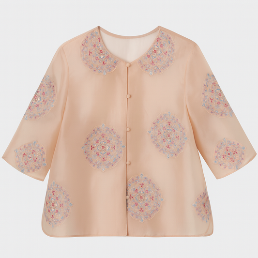 [178]GM    [Luxury Counter 600+] Radiant Lotus Pink! Lightweight Sheer Organza Baoxiang Flower Long-Sleeve Cardigan with Sun Protection