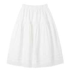 [081]GM   Elegant High-Waisted Mid-Length Lace Trim White Skirt, Spring/Summer 2025 New Collection from Dongdaemun, South Korea