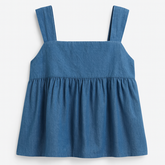 [545]NM Denim Blue Designer Strapless Top for Women Summer Unique Sleeveless Loose Back Bow Tie Top