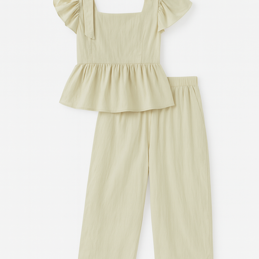 [606]NM Girls' 2025 New Summer Set Fashionable Casual Cotton Puff Sleeves Children Yamamoto Pants Two-Piece Set