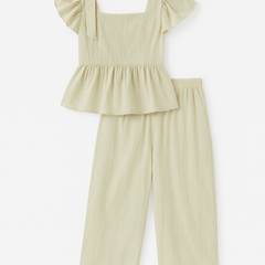 [606]NM Girls' 2025 New Summer Set Fashionable Casual Cotton Puff Sleeves Children Yamamoto Pants Two-Piece Set