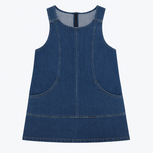 [471]GM    Retro Hong Kong Style Tank Top Denim Dress Women 2025 Summer New Arrival High-end Stylish Patchwork A-line Dress