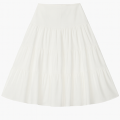 [626]GM   Plus Size White Cake Skirt for Women Spring Summer Pear Shaped Full Umbrella Skirt Pleats Slim Mid Length Skirt