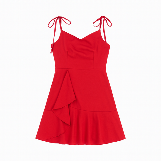 [982]GM     New Ruffled Red Strapless Dress for Petite Women - Summer Pure and Sexy Slimming Short Skirt