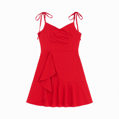 [982]GM     New Ruffled Red Strapless Dress for Petite Women - Summer Pure and Sexy Slimming Short Skirt