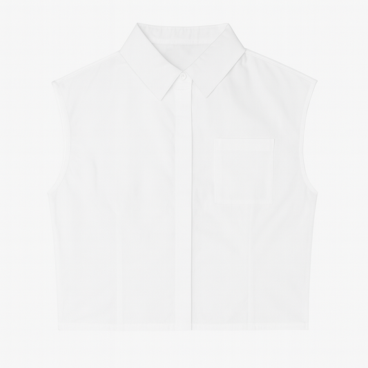 [049]GM   French Chic White Short-Length Sleeveless Shirt with Shoulder Pads, Unique Design for Women, Summer