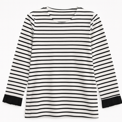 [253]GM  Women's 100% Cotton Striped T-Shirt Three-Quarter Sleeve 2025 Spring New Arrival Bestseller Loose Fit Slimming Spring Clothing