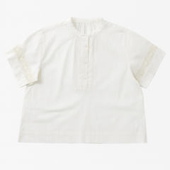 [580]GM  Qingcheng Suxiaotang | Light Cloud Cool Breeze Blouse White Loose Round Neck Sweater Women's Hollowout 5/8 Sleeve Top