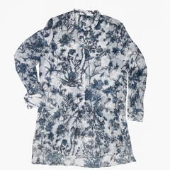 [485]GM   Yuan Factory BI Backup! Lightweight and Comfortable! Mid-Length Semi-Open Collar Ink Wash Painting Print Bee Embroidery Women's Shirt Top