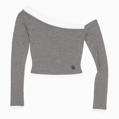 [188]MM Hongren Guan Women's Spring 2025 New Arrival Long-Sleeve Base Layer T-Shirt Short-Length Designer-Style Slimming Fit Off-the-Shoulder Top