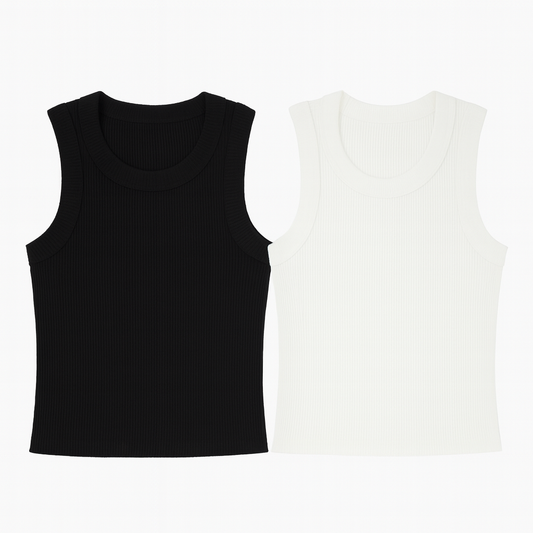 [718]MM  Women's Summer Sleeveless Knit Tank Top with Design-Enhanced Texture, Trendy Girl Outfit, White Mini Halter Base Layer