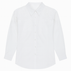 [644]GM   Women's 2025 New Trend Long-Sleeve Crochet Openwork White Collar Shirt Spring Lightweight Shirt Large Size