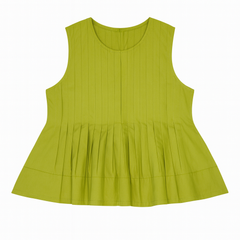 [545]GM  BoYu Green Designer Stylish Sleeveless Pleated Baby Doll Top Slimming Waist Summer New Round Neck Top
