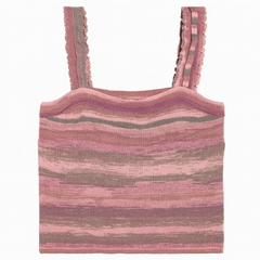 [795]MM Women's 2025 New Striped Lightweight Short-Length Knit Top with Ruffled Edges, Stylish Slim-Fit for Summer