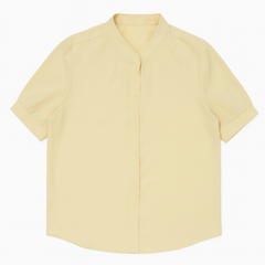 [658]GM  White Women's 2025 Summer Short Sleeve Regular Shoulder Shirt Professional Office Wear Stand-Up Collar Half-Sleeve Blouse