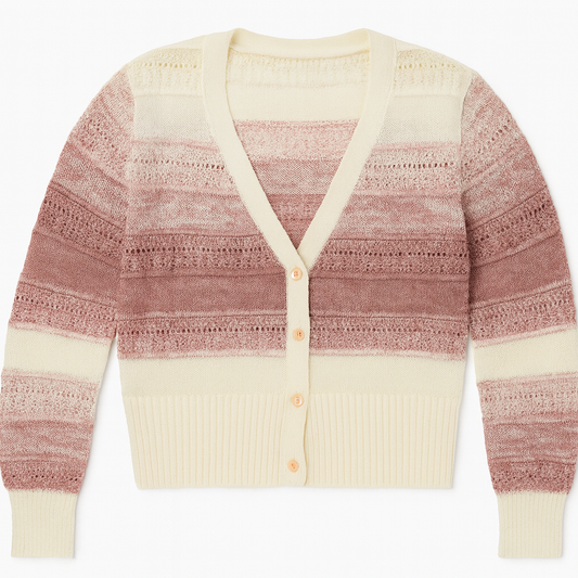 [775]MM Tuntun TUNT Spring and Summer [Light Blush] Fresh Youthful Glow Sweet Gradient Pink Openwork Knit Round V-Neck Cardigan