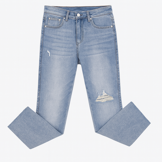 [383]MM  Tech Fabric Pants for Petite Women - 8-inch High Waist Denim Jeans, Slimming 7-inch Slim Straight Ripped Pipe Pants