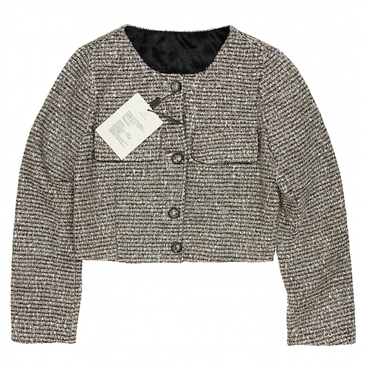 [152]GM  Women's 2024 Autumn High-End Silver Metallic Knitted Chanel Style Jacket with Ladylike Elegance Herringbone Fabric Top