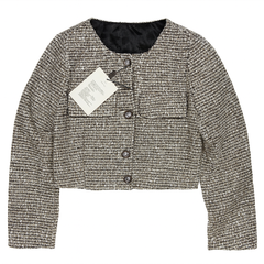 [152]GM  Women's 2024 Autumn High-End Silver Metallic Knitted Chanel Style Jacket with Ladylike Elegance Herringbone Fabric Top
