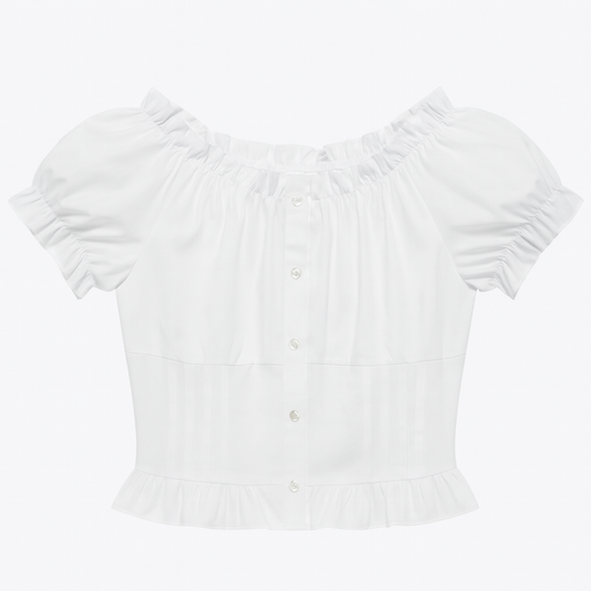 [819]MM  Women's Summer French Ruffled Collar Short-Sleeve Shirt with Unique Design, Exclusive Charm, and Distinctive Puffed Sleeves - Short-Length Top