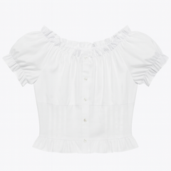 [819]MM  Women's Summer French Ruffled Collar Short-Sleeve Shirt with Unique Design, Exclusive Charm, and Distinctive Puffed Sleeves - Short-Length Top