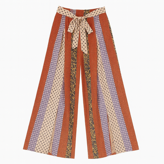 [090]GM  Summer Ethnic Style Chiffon Wide-Leg Pants Women's Lightweight Slit Long Pants Xishuangbanna Travel Outfit Beach Vacation