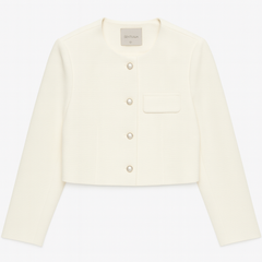 [834]GM   Shangdubila White Chanel Style Women's 2025 Spring New Arrival Round Neck Short Cardigan Office Wear Straight Shoulder Top
