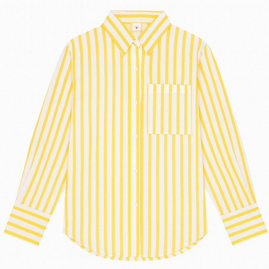 [040]GM   Liu Yifei's 2025 Dopamine Island Spring Outfit Women's Yellow Striped Shirt Vintage British Style Top