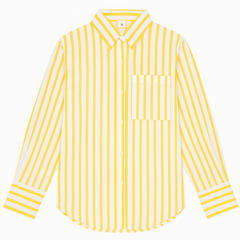 [040]GM   Liu Yifei's 2025 Dopamine Island Spring Outfit Women's Yellow Striped Shirt Vintage British Style Top