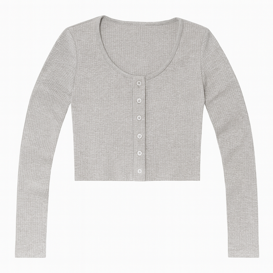 [707]MM Trendy Pure and Sexy Style High-Waist Long-Sleeve Cardigan for Women Autumn and Winter Body-Hugging Slimming T-Shirt Short-Length Base Layer Top for Petite Figures