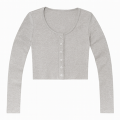 [707]MM Trendy Pure and Sexy Style High-Waist Long-Sleeve Cardigan for Women Autumn and Winter Body-Hugging Slimming T-Shirt Short-Length Base Layer Top for Petite Figures