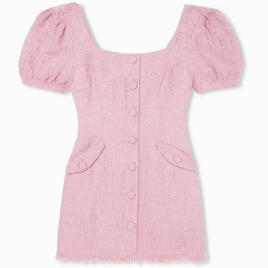 [396]MM AEL Original Custom Vintage French Puffed Sleeve Square Neck Dress Women's Wool 2025 Spring New Arrival Short Dress