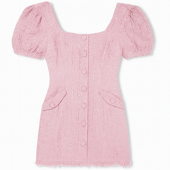 [396]MM AEL Original Custom Vintage French Puffed Sleeve Square Neck Dress Women's Wool 2025 Spring New Arrival Short Dress