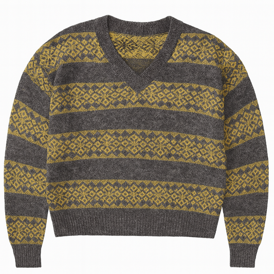 [605]MM  Relez High-quality Wool Blend Knit V-neck Retro Jacquard Women's Winter New Arrival Top