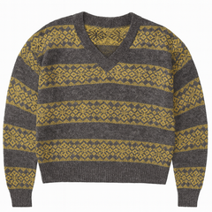[605]MM  Relez High-quality Wool Blend Knit V-neck Retro Jacquard Women's Winter New Arrival Top