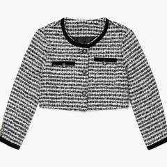 [846]MM  FFmiss¡ôSingle-Breasted Wool Tweed Striped Knit Short Jacket Women's Chanel-Style Petite Stylish Cardigan