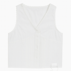 [189]MM  French White Lace Trim Sleeveless Vest for Women Summer Slimming Sexy Style V-Neck Short-Length Top