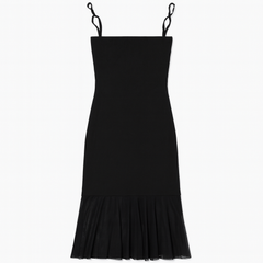 [589]MM  5werkwen South French Holiday|Two-way Strapless Net Lace Patchwork Knit Halter Dress Sophisticated Long Dress