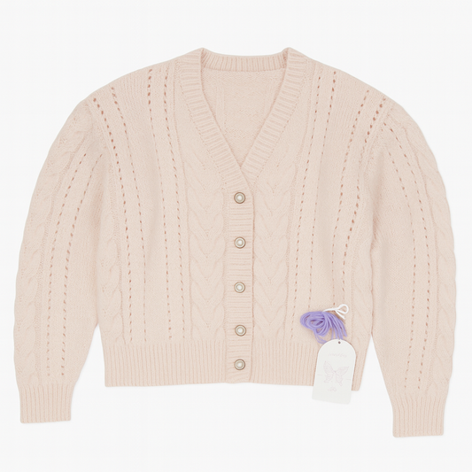 [579]MM Lukira [Soft Heartwarming] Pink V-Neck Cable Knit Cardigan for Women Autumn and Winter Loose Slouchy Sweater Jacket