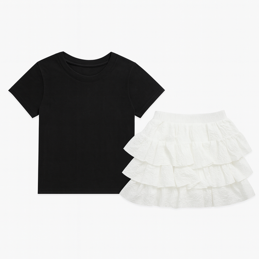 [427]MM  First Love Pure Sweet Set Dress for Petite Women, Ballet Style T-shirt + Cake Skirt Summer Outfit