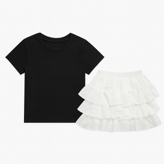 [427]MM  First Love Pure Sweet Set Dress for Petite Women, Ballet Style T-shirt + Cake Skirt Summer Outfit