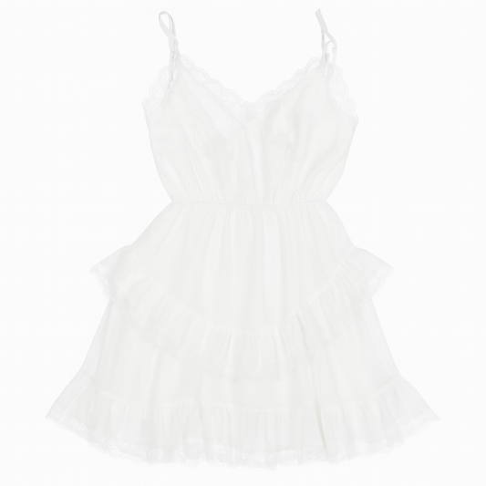 [369]MM  Iceland White Tea Asymmetrical Lace Patchwork Dress Women's Spring and Summer Inner Unique Strappy Dress French Style Base Layer Dress