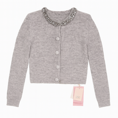 [459]MM  MandyZhang Suli Alpaca Wool Round Neck Knit Cardigan with Pearl and Diamond Embellishments, Women's High-End Short Sweater