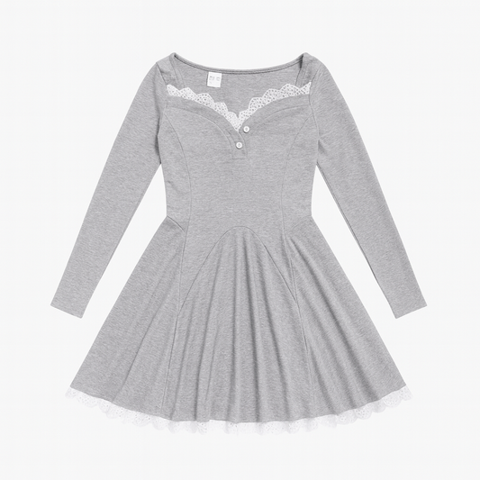 [403]MM  Fall New Arrival Pure and Tempting Style Elegant High-End Body-Hugging Slimming Sweet Lace Trim Empirical Waist A-Line Dress