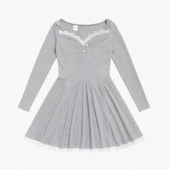 [403]MM  Fall New Arrival Pure and Tempting Style Elegant High-End Body-Hugging Slimming Sweet Lace Trim Empirical Waist A-Line Dress